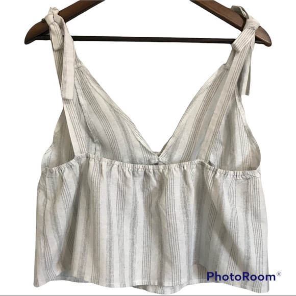 Shein Crop Spaghetti Tie Straps Light Gray with Grey Stripes Tank Top Size L - Picture 3 of 17